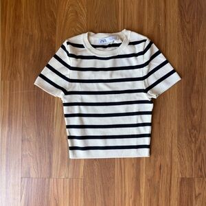 Zara Cream and Black Striped Knit Tee